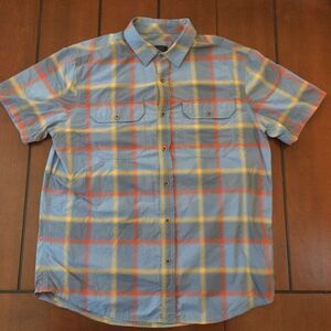 Prana button down blue plaid short sleeve shirt medium